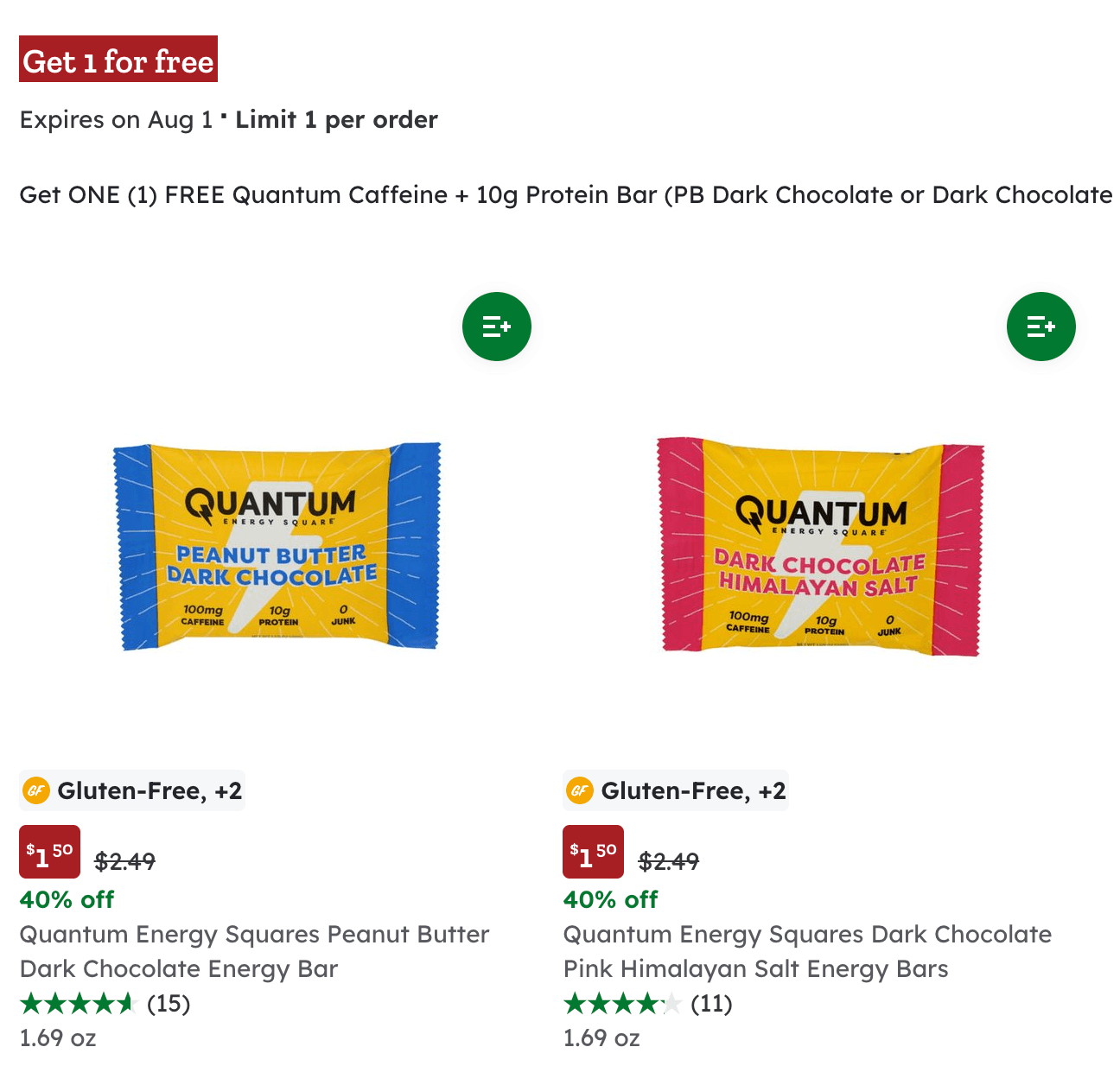 免费领!Quantum Energy Squares 黑巧克力能量棒,价值 $2.49